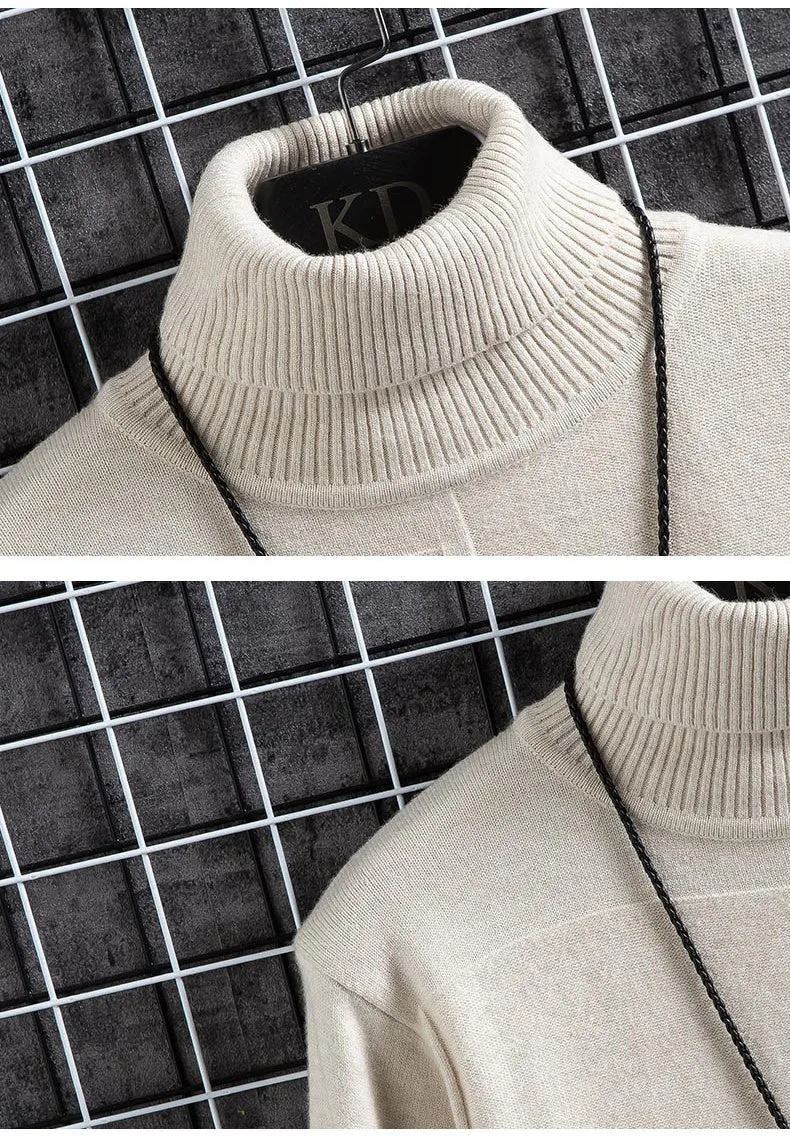 Student High Neck Pullover Knitted Sweater Acrylic Fine Wool Slim Fit Long Sleeve Korean Style Winter Casual Top for Young People in Beige Black Caramel Grey Navy Blue Wine Red White Sizes M to 3XL