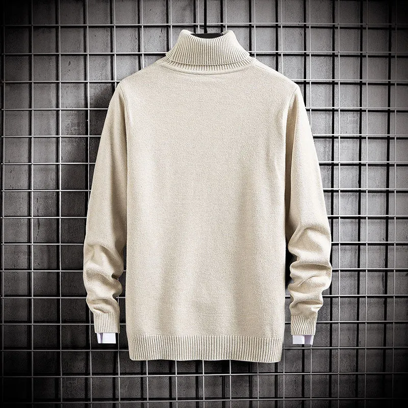 Student High Neck Pullover Knitted Sweater Acrylic Fine Wool Slim Fit Long Sleeve Korean Style Winter Casual Top for Young People in Beige Black Caramel Grey Navy Blue Wine Red White Sizes M to 3XL