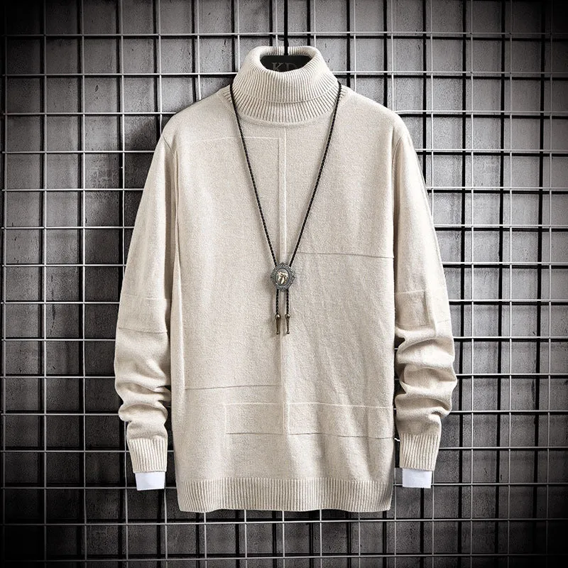 Student High Neck Pullover Knitted Sweater Acrylic Fine Wool Slim Fit Long Sleeve Korean Style Winter Casual Top for Young People in Beige Black Caramel Grey Navy Blue Wine Red White Sizes M to 3XL