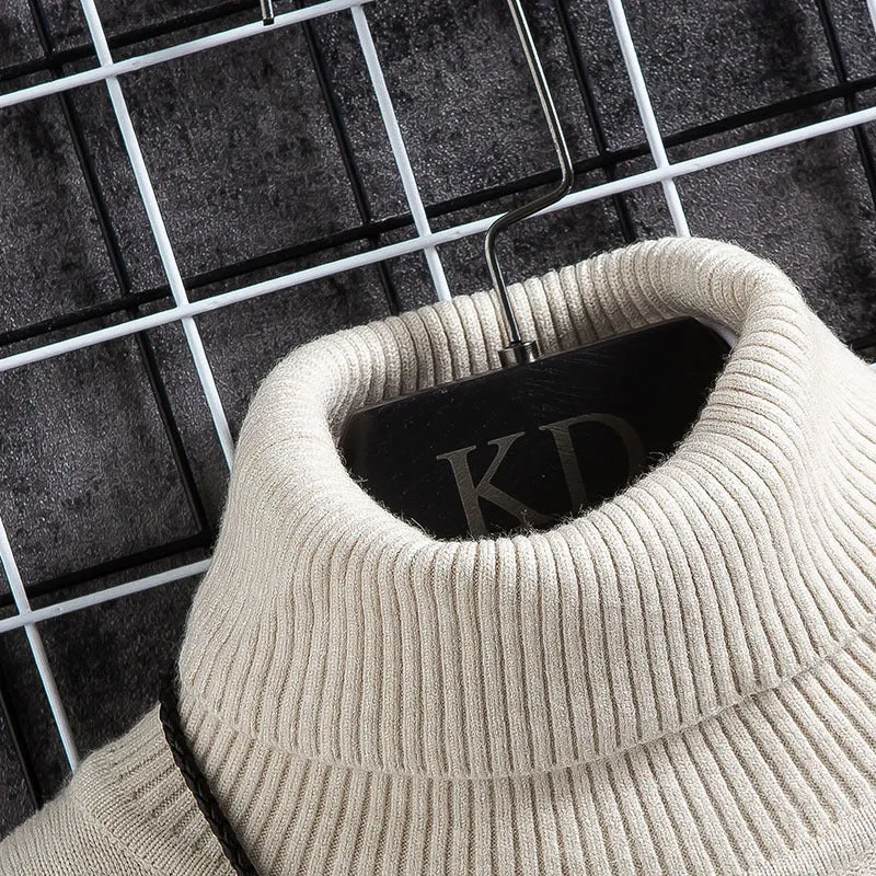 Student High Neck Pullover Knitted Sweater Acrylic Fine Wool Slim Fit Long Sleeve Korean Style Winter Casual Top for Young People in Beige Black Caramel Grey Navy Blue Wine Red White Sizes M to 3XL