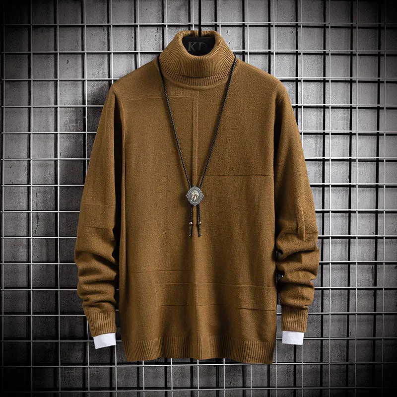 Student High Neck Pullover Knitted Sweater Acrylic Fine Wool Slim Fit Long Sleeve Korean Style Winter Casual Top for Young People in Beige Black Caramel Grey Navy Blue Wine Red White Sizes M to 3XL