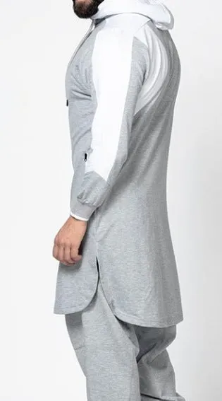 Men's colourblock robe-style zip pocket sweatshirt with plus-velvet lining, available in black, gray, green, white
