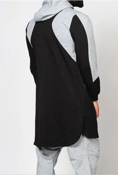 Men's colourblock robe-style zip pocket sweatshirt with plus-velvet lining, available in black, gray, green, white