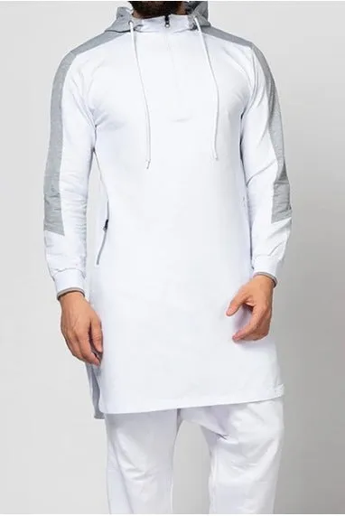 Men's colourblock robe-style zip pocket sweatshirt with plus-velvet lining, available in black, gray, green, white