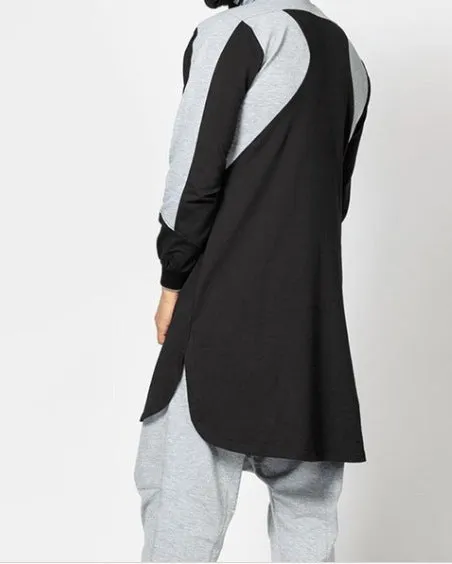 Men's colourblock robe-style zip pocket sweatshirt with plus-velvet lining, available in black, gray, green, white