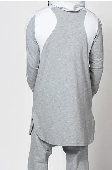 Men's colourblock robe-style zip pocket sweatshirt with plus-velvet lining, available in black, gray, green, white
