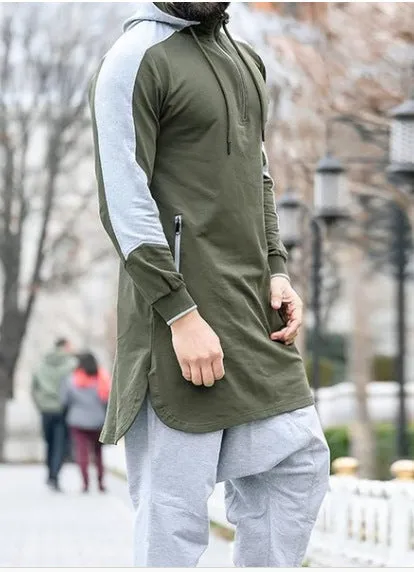 Men's colourblock robe-style zip pocket sweatshirt with plus-velvet lining, available in black, gray, green, white