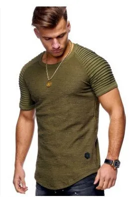 Men's round neck slim solid colour short sleeve t-shirt in Army Green, front view, Asian sizing M-3XL