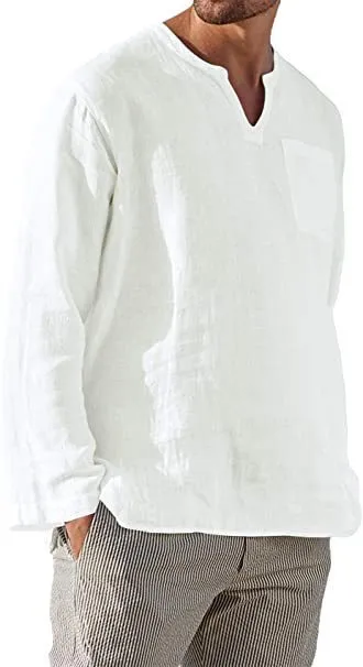 Men's long sleeve V-neck casual beach shirt in khaki, acetate fibre, sizes S to 5XL