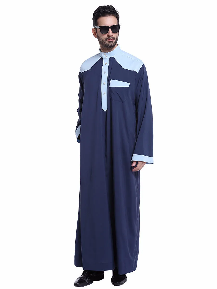 Men's white embroidered polyester blend Arab thobe robe with long sleeves