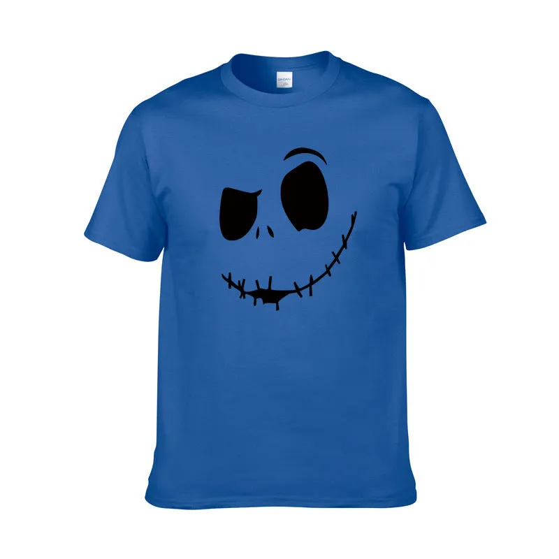 Cotton print T-shirt in black with short sleeves, front view, Asian sizing S to XXL