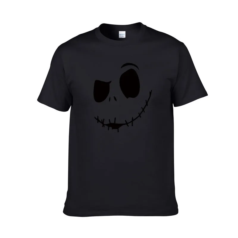Cotton print T-shirt in black with short sleeves, front view, Asian sizing S to XXL