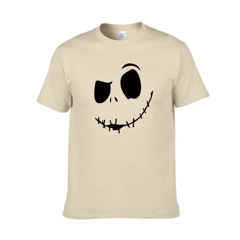 Cotton print T-shirt in black with short sleeves, front view, Asian sizing S to XXL