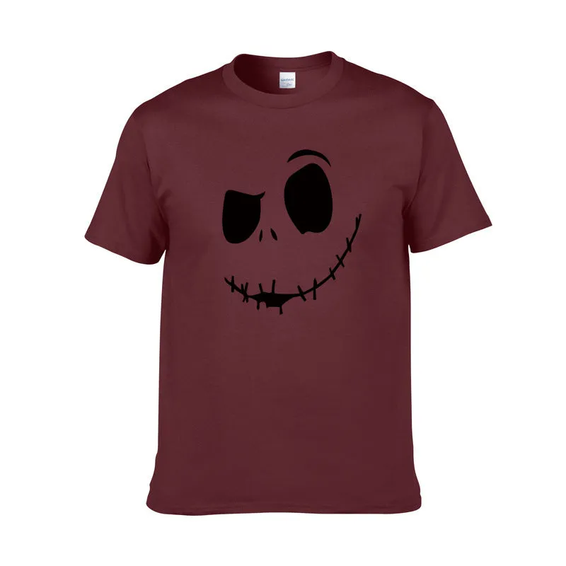 Cotton print T-shirt in black with short sleeves, front view, Asian sizing S to XXL