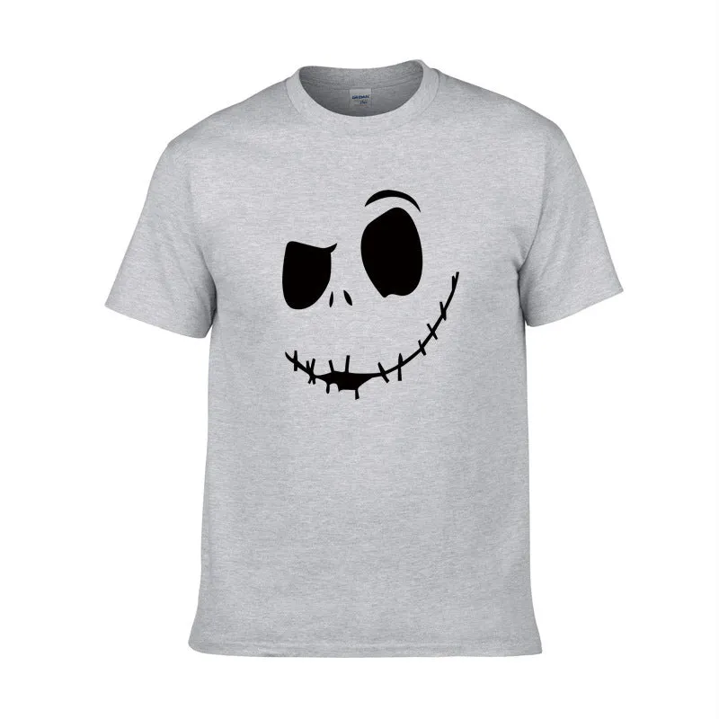 Cotton print T-shirt in black with short sleeves, front view, Asian sizing S to XXL