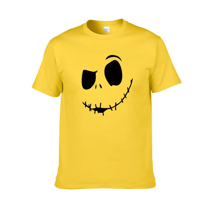 Cotton print T-shirt in black with short sleeves, front view, Asian sizing S to XXL