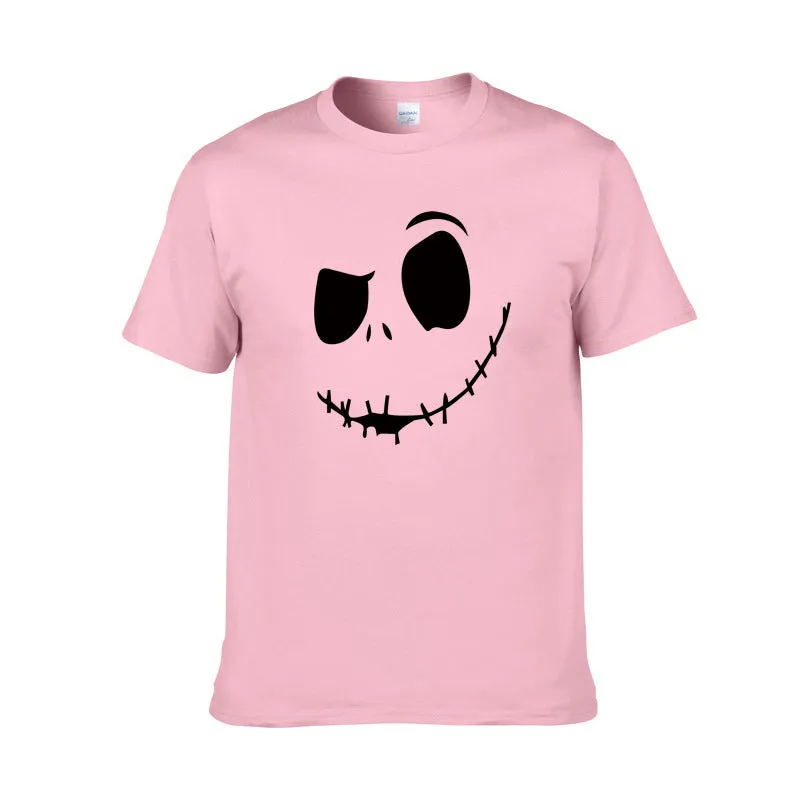 Cotton print T-shirt in black with short sleeves, front view, Asian sizing S to XXL