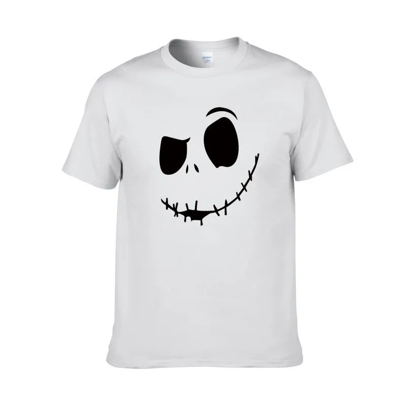 Cotton print T-shirt in black with short sleeves, front view, Asian sizing S to XXL