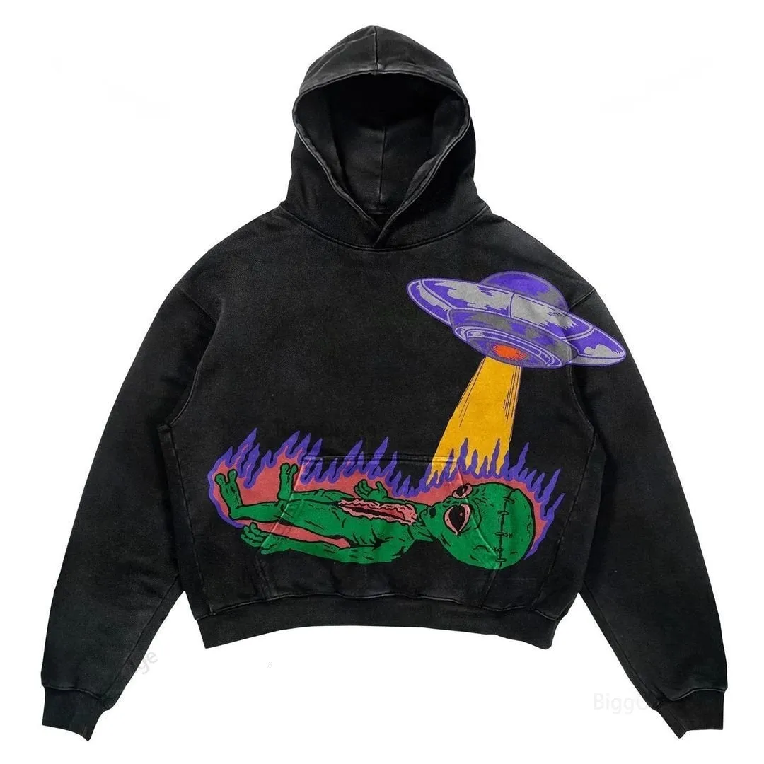 Punk design printed hoodie with 3D effect pattern, loose fit, thick polyester, long sleeves, multiple colour options