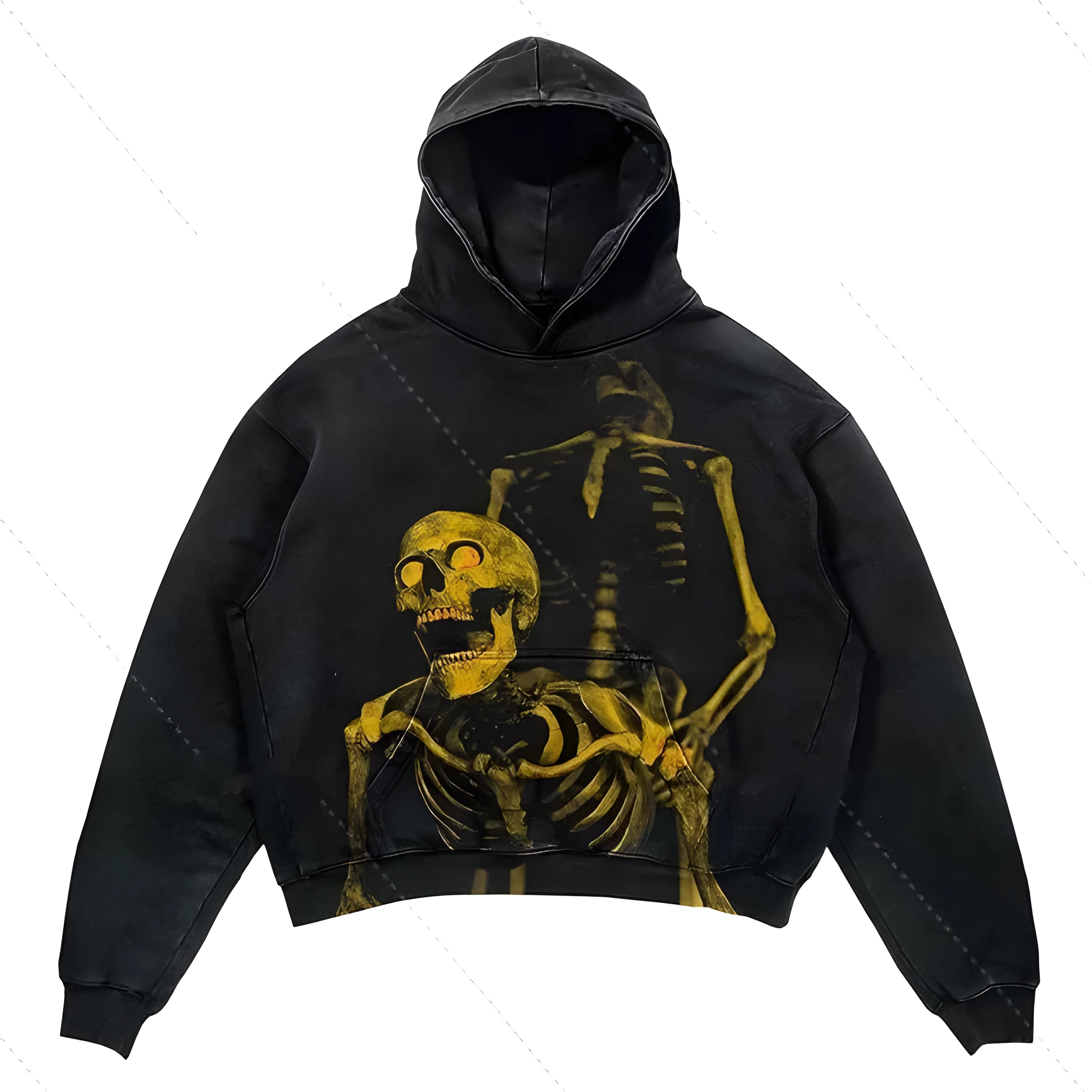 Punk design printed hoodie with 3D effect pattern, loose fit, thick polyester, long sleeves, multiple colour options