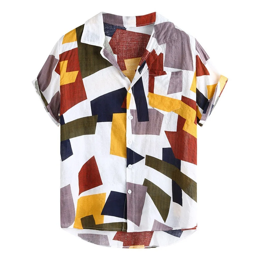 Plaid beach shirt short sleeve thin cotton blend in pink and white sizes M to 3XL for casual summer wear