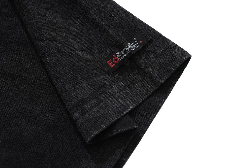 American fashion brand washed cotton short sleeve pullover top in black loose fit