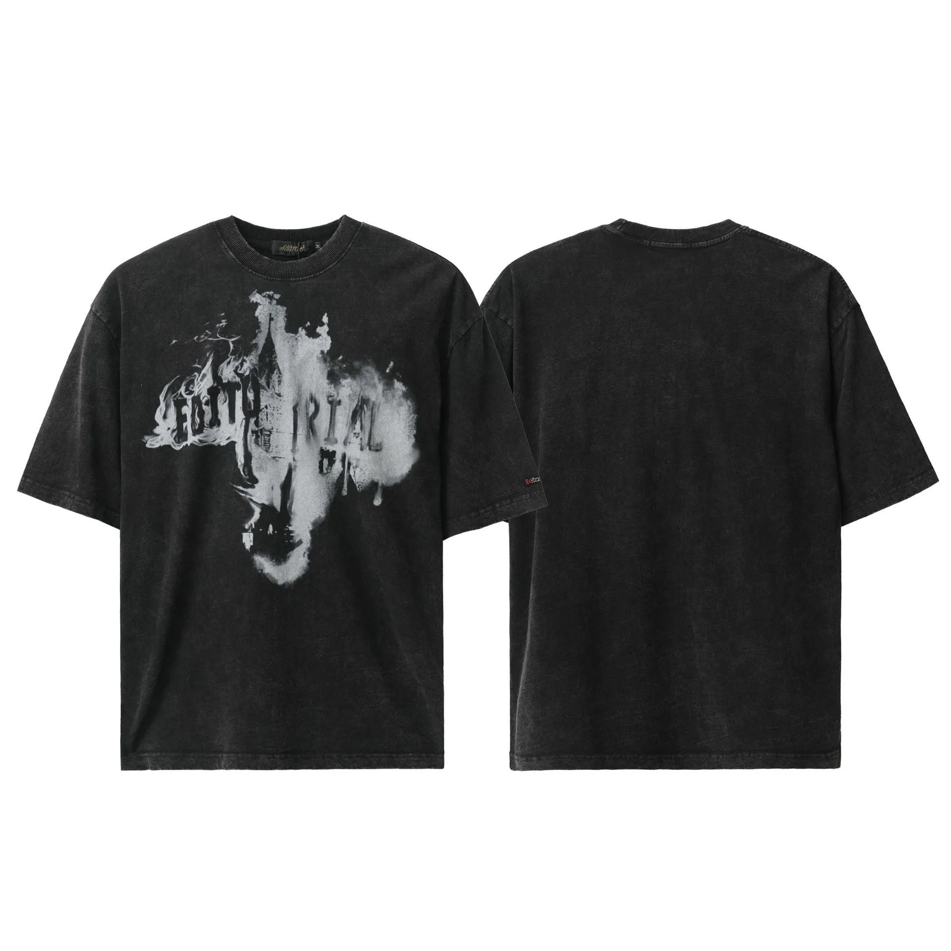 American fashion brand washed cotton short sleeve pullover top in black loose fit