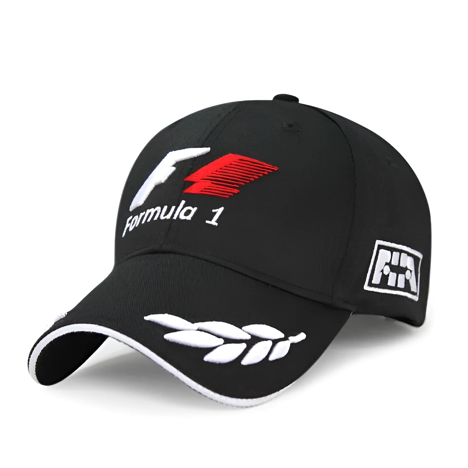 Black canvas baseball cap with embroidery and adjustable closure on a neutral background