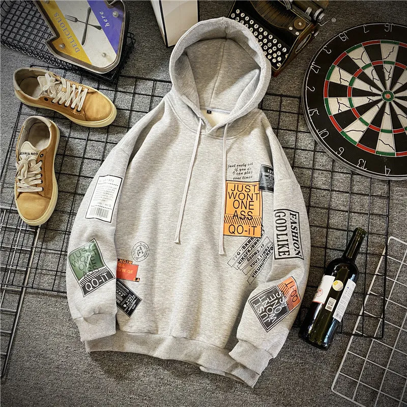 Printed hoodie in a hedged style pattern, long sleeves, hooded, cotton-polyester blend, available in multiple colours