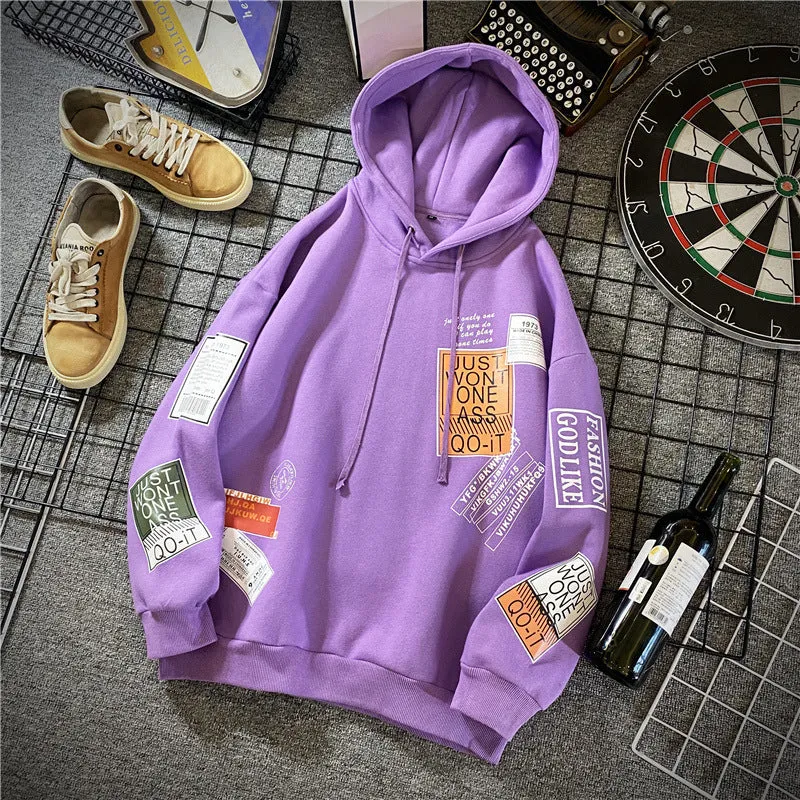 Printed hoodie in a hedged style pattern, long sleeves, hooded, cotton-polyester blend, available in multiple colours