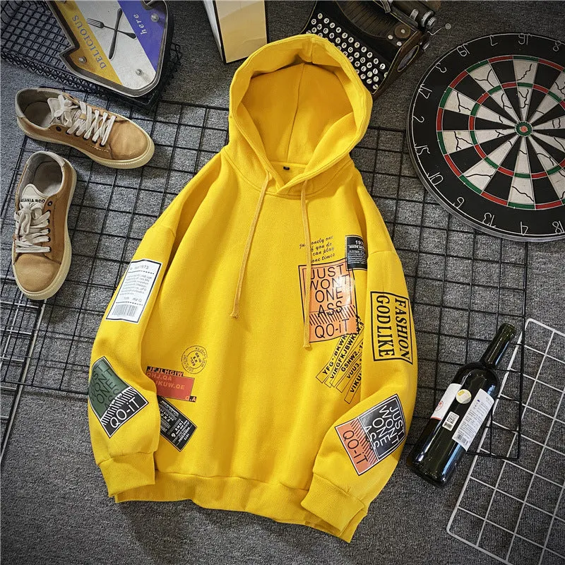 Printed hoodie in a hedged style pattern, long sleeves, hooded, cotton-polyester blend, available in multiple colours
