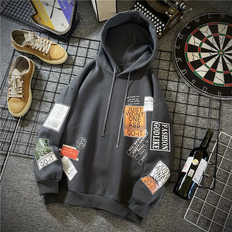 Printed hoodie in a hedged style pattern, long sleeves, hooded, cotton-polyester blend, available in multiple colours