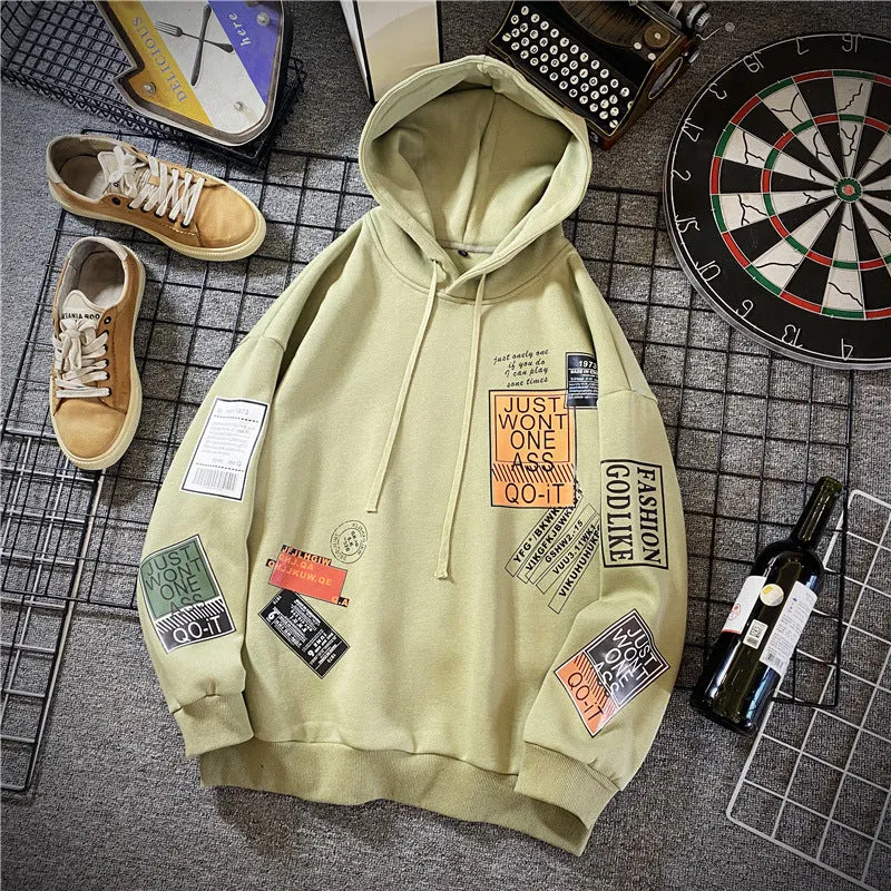 Printed hoodie in a hedged style pattern, long sleeves, hooded, cotton-polyester blend, available in multiple colours