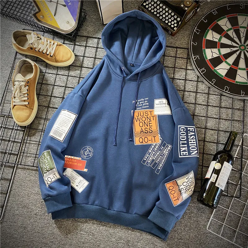 Printed hoodie in a hedged style pattern, long sleeves, hooded, cotton-polyester blend, available in multiple colours