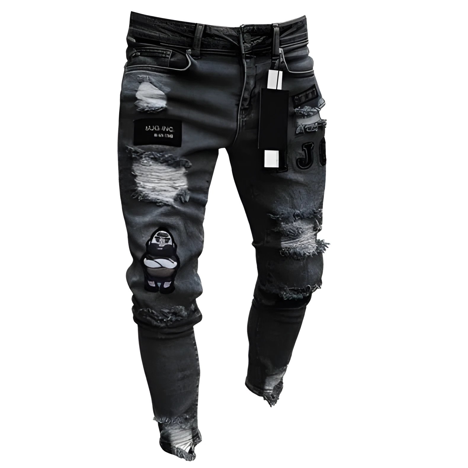 Men's slim fit embroidered jeans in blue with mid rise and zipper fly