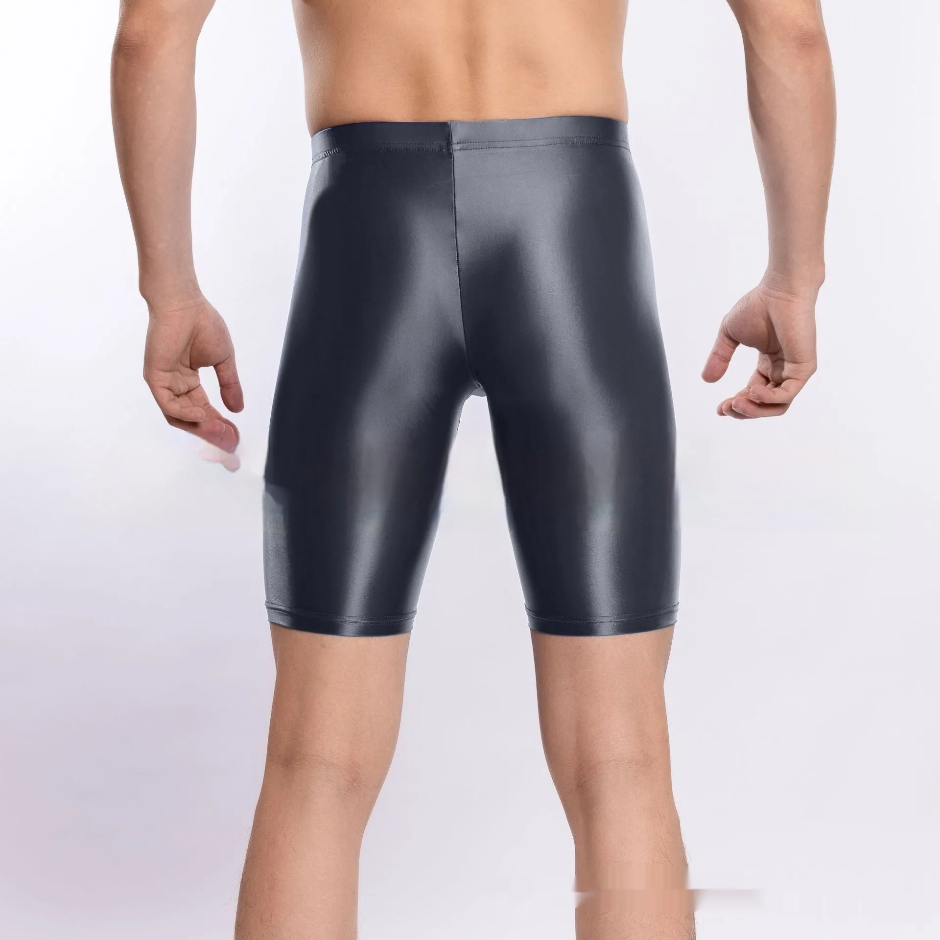 Men's plus size shiny nylon sports shorts in multiple colours on a white background.