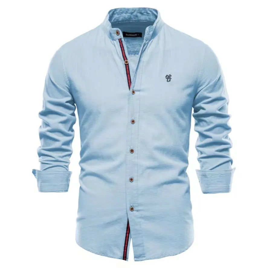 Men's cotton blend long sleeve Henley shirt in solid colour, eight colours available, sizes XS to XXXL