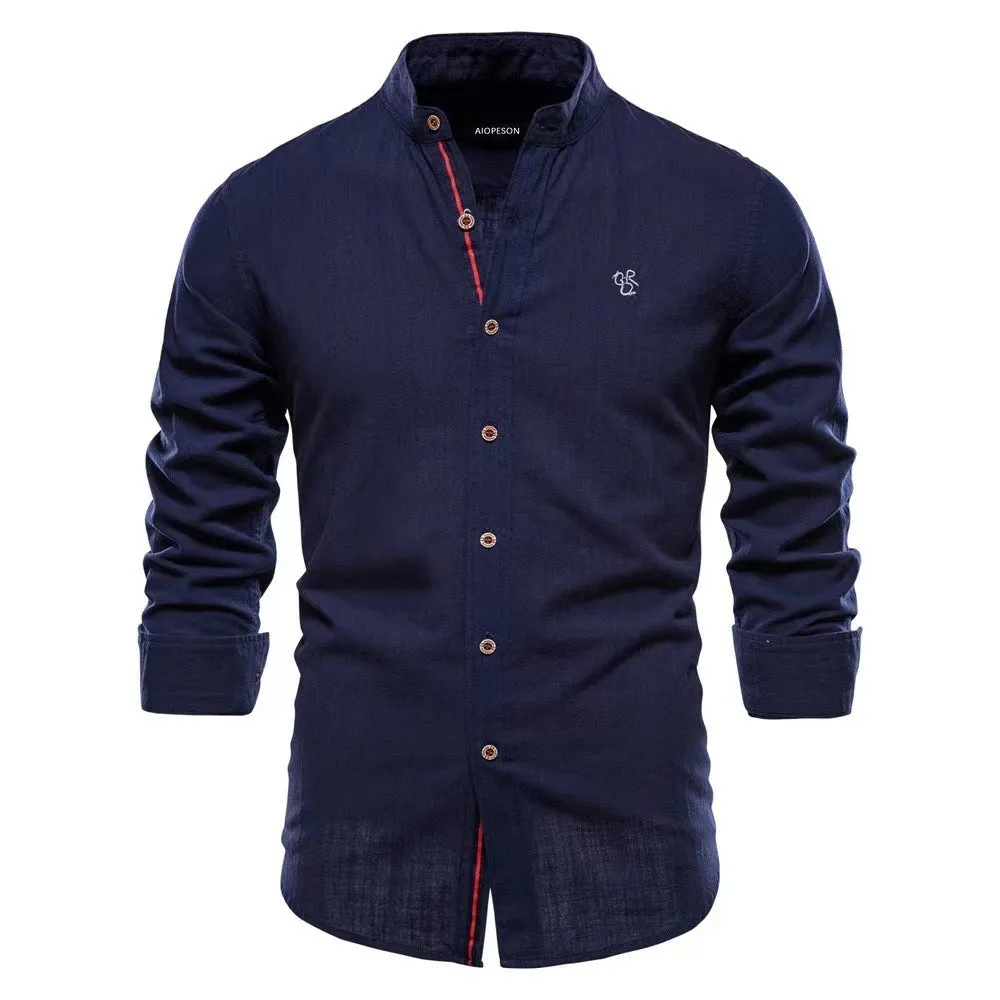 Men's cotton blend long sleeve Henley shirt in solid colour, eight colours available, sizes XS to XXXL