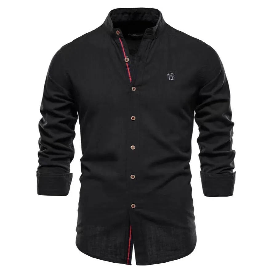 Men's cotton blend long sleeve Henley shirt in solid colour, eight colours available, sizes XS to XXXL