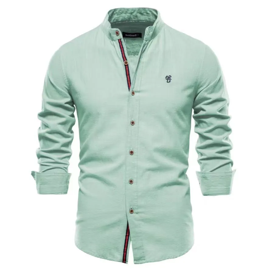 Men's cotton blend long sleeve Henley shirt in solid colour, eight colours available, sizes XS to XXXL