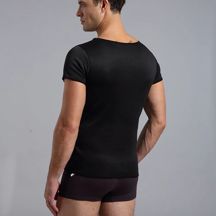 Men's black neoprene body shaper vest for slimming and sweat enhancement during exercise