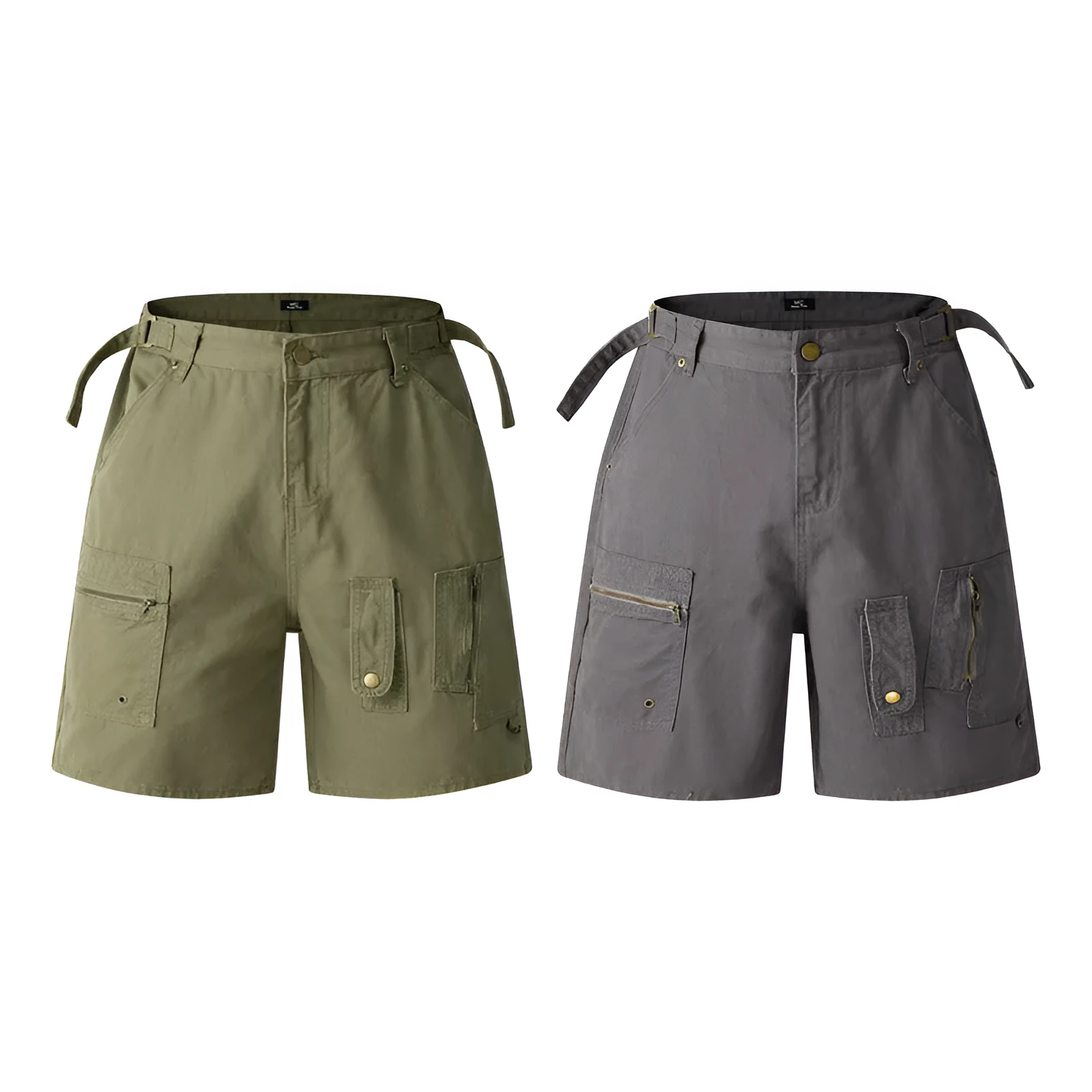 Retro loose-fit washed cotton shorts in camouflage with a zipper pocket.