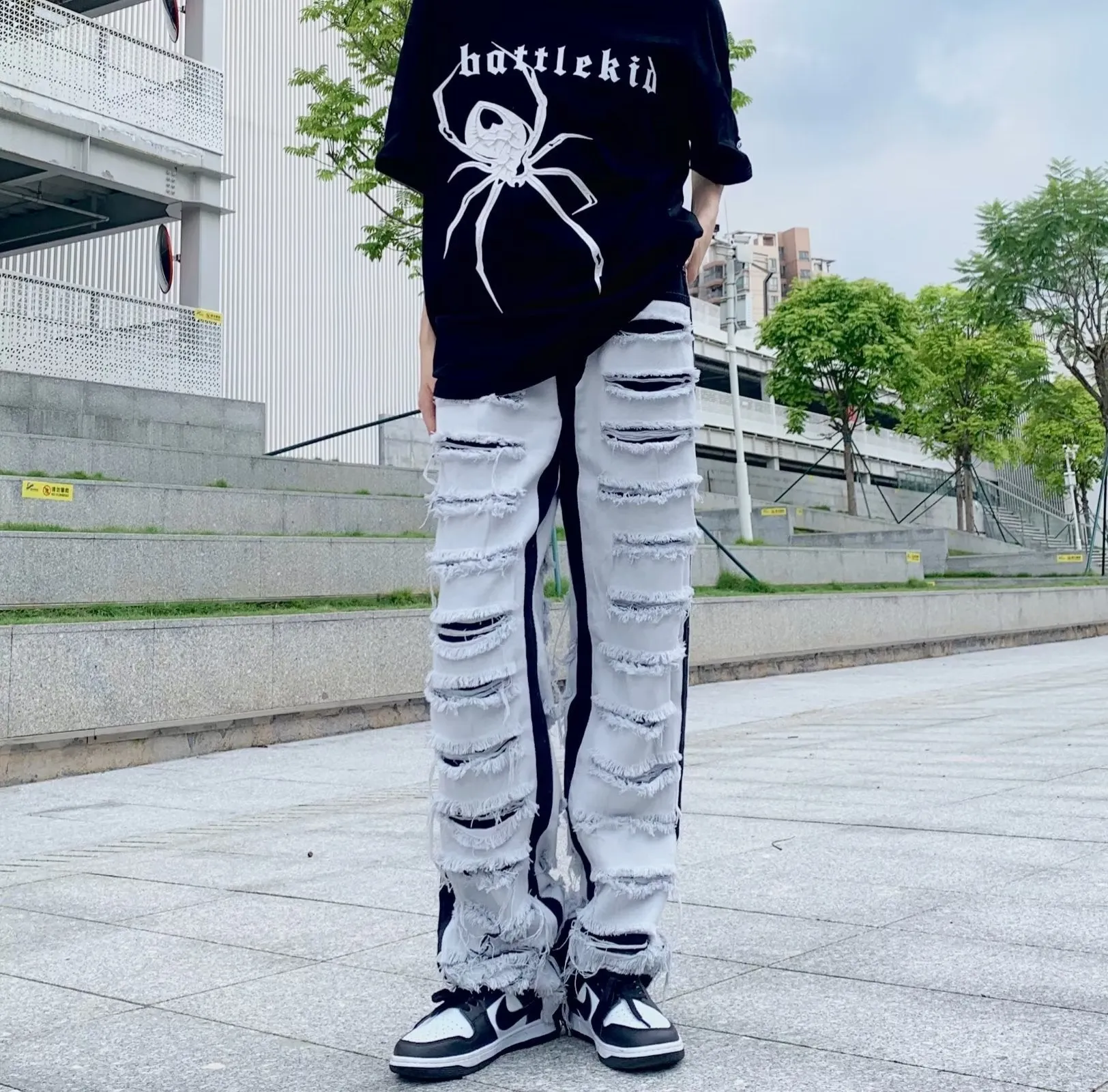 Men's Ripped Jeans Straight Casual Versatile Trousers Mid Waist Zipper Fly Denim Polyester Blend Teenagers Leisure S M L XL 2XL 3XL 4XL Picture Color