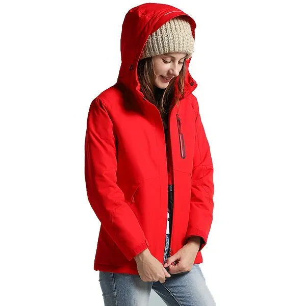 Men and women winter thick USB heating cotton jacket in army green with waterproof windbreaker shell for hiking camping