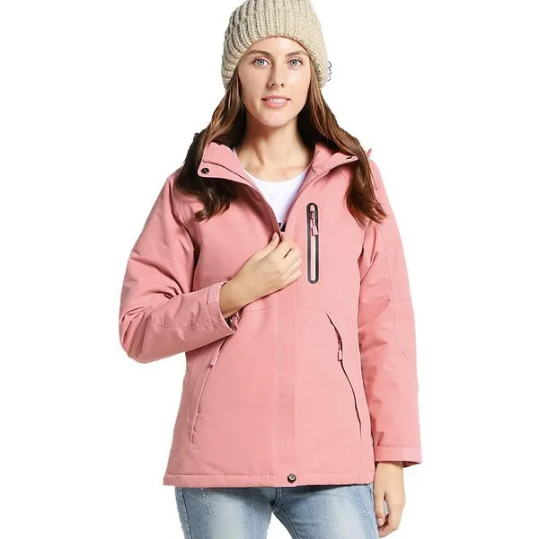 Men and women winter thick USB heating cotton jacket in army green with waterproof windbreaker shell for hiking camping