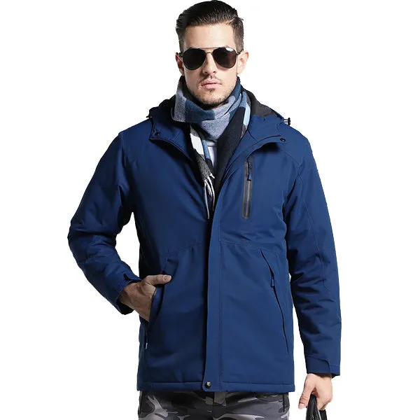 Men and women winter thick USB heating cotton jacket in army green with waterproof windbreaker shell for hiking camping