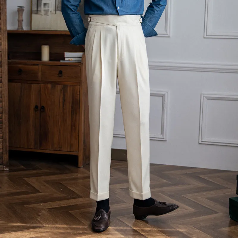 Men's high-waist straight-leg casual trousers in polyester available in multiple colours