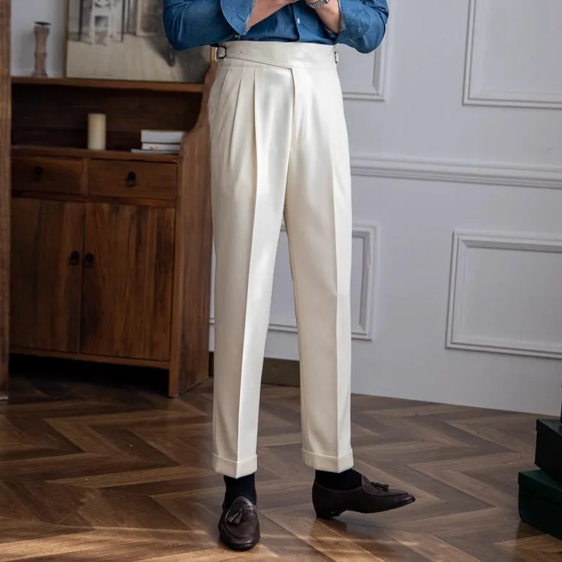 Men's high-waist straight-leg casual trousers in polyester available in multiple colours