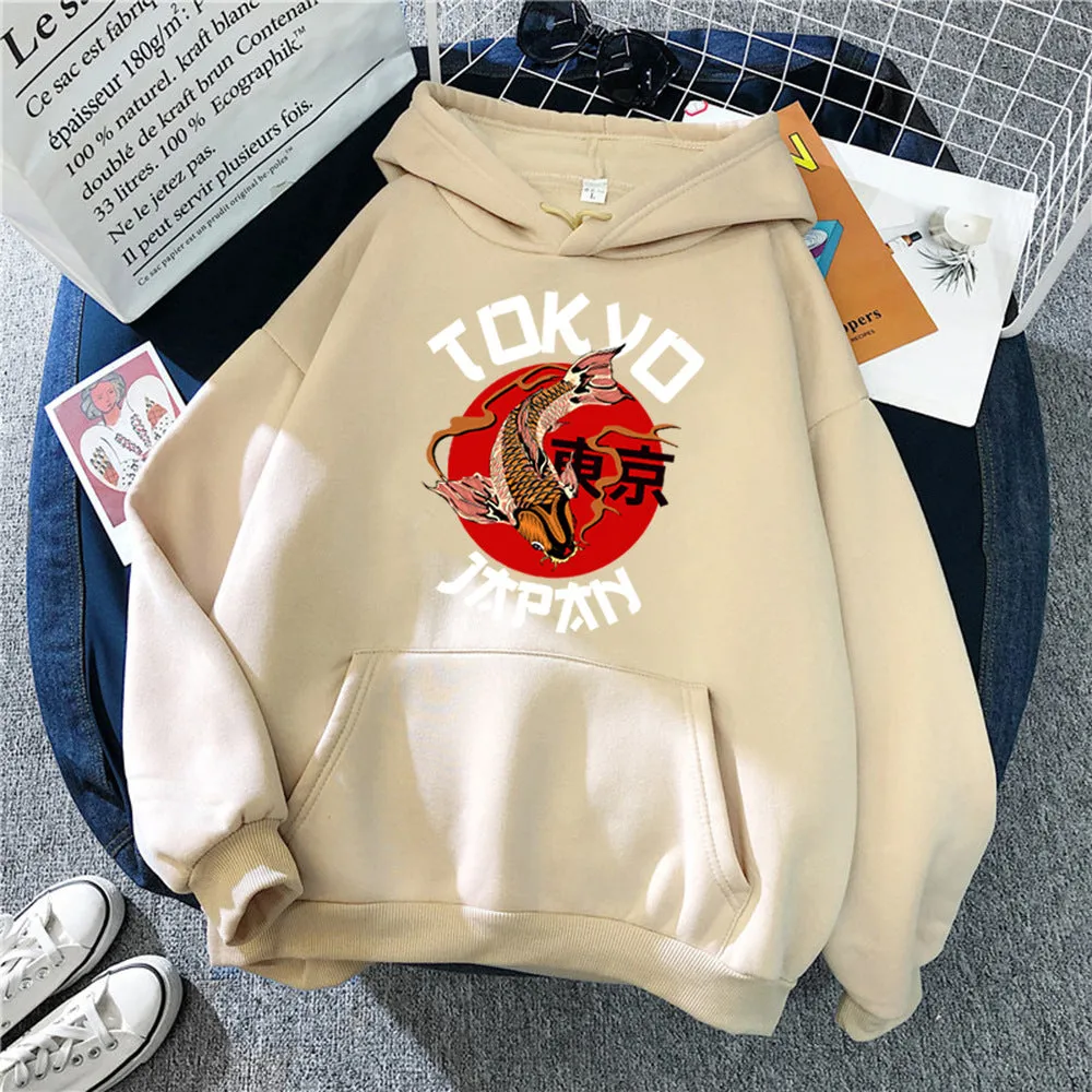 Men's hooded sweater solid colour long sleeve loose fit front pocket decoration polyester fibre