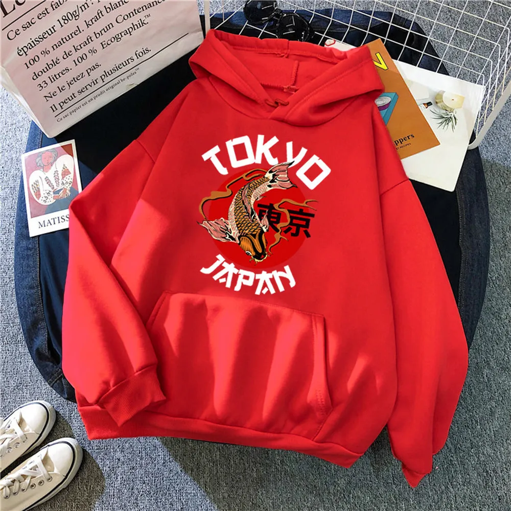 Men's hooded sweater solid colour long sleeve loose fit front pocket decoration polyester fibre